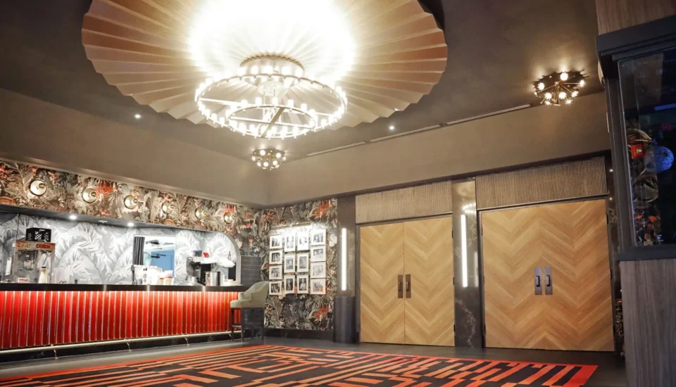 image displays the renovated lobby of the Enzian Theater in Maitland, Florida